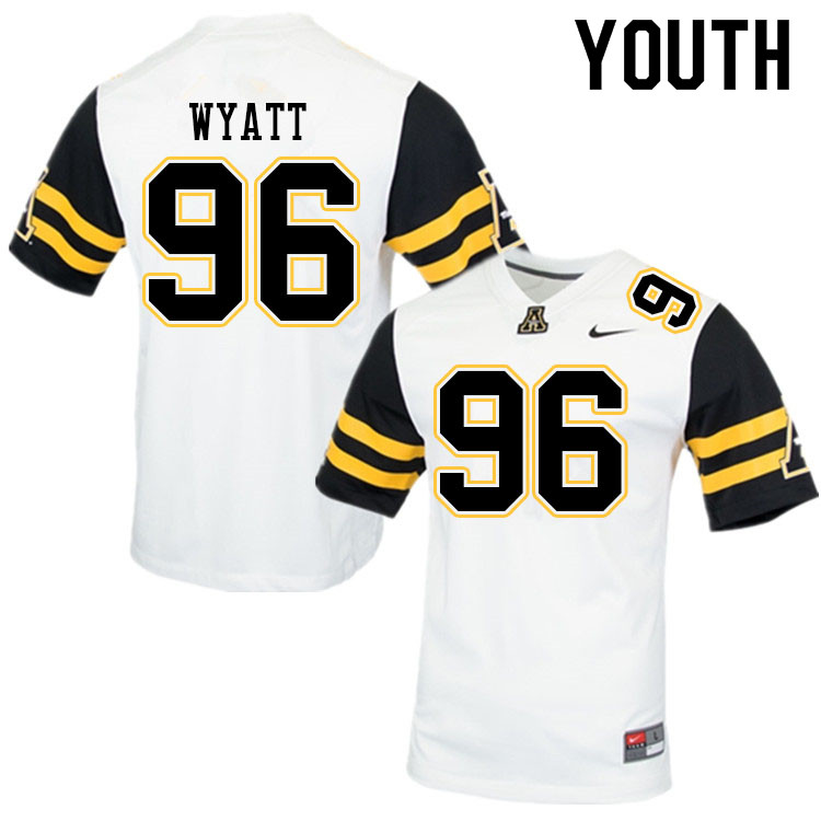 Youth #96 Josiah Wyatt Appalachian State Mountaineers College Football Jerseys Sale-White - Click Image to Close